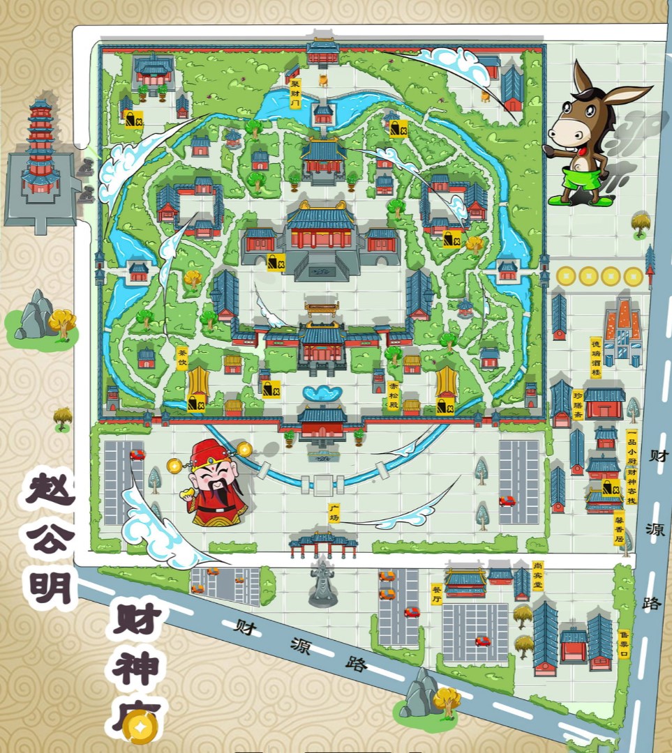 明水寺庙类手绘地图